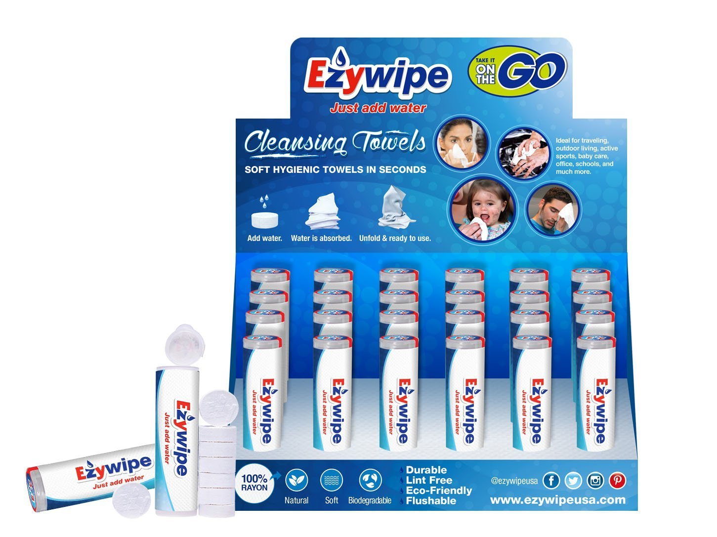 Cleansing Towel 24 Tubes with Display - buyezywipe.com