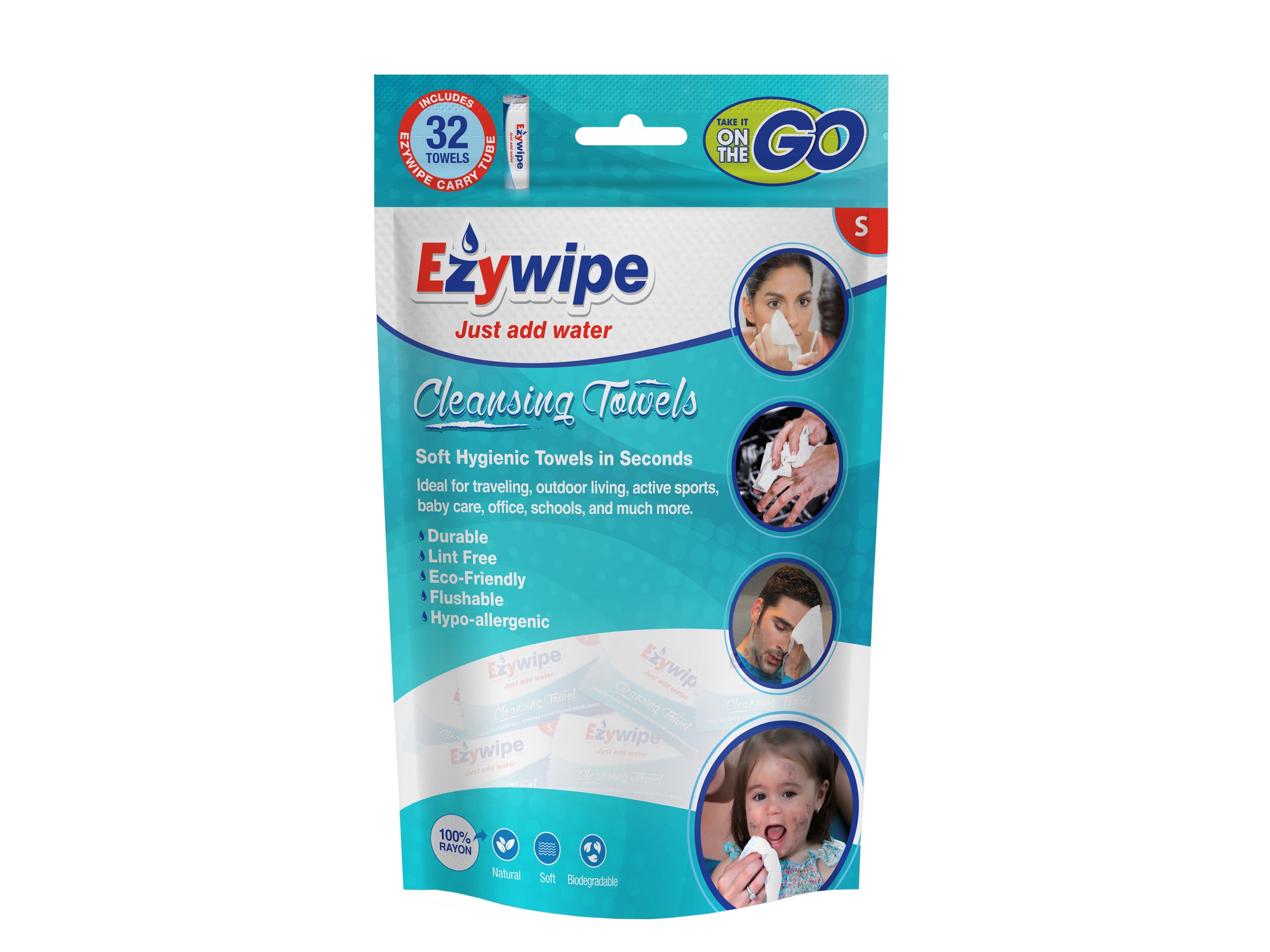 Ezywipe 32 Pieces Expandable Wipes Reusable Coin Tissue Towel for Travel, Camping, Hiking, Makeup Remover, Hand Wipes -Super Absorbent- Hypoallergenic