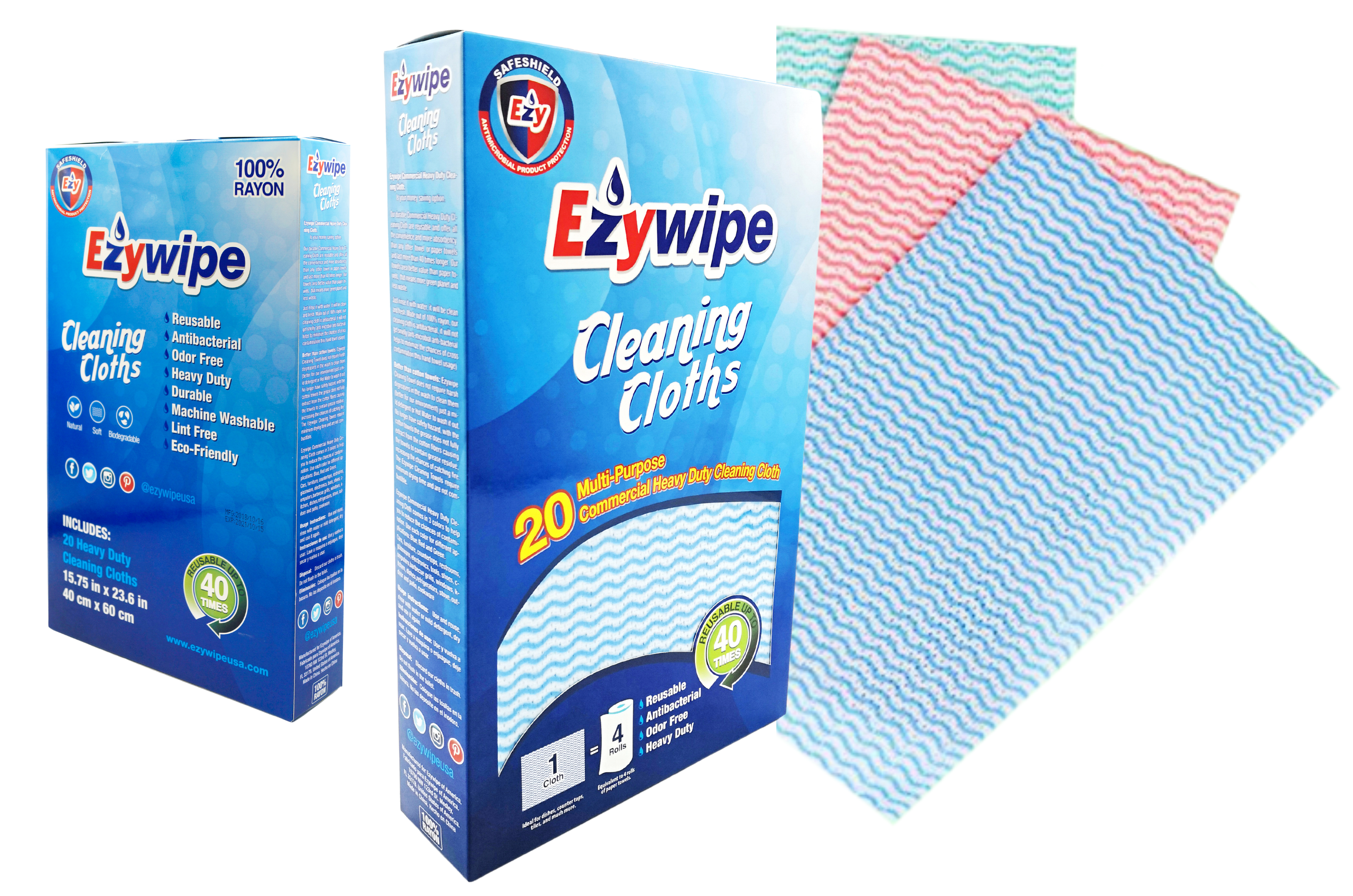 Ezywipe Reusable Cleaning Cloth. Multipurpose Heavy Duty, Odor Free, Machine Washable, Super Absorbent. Lint & Streak Free - 20 Pack 16” x 22”