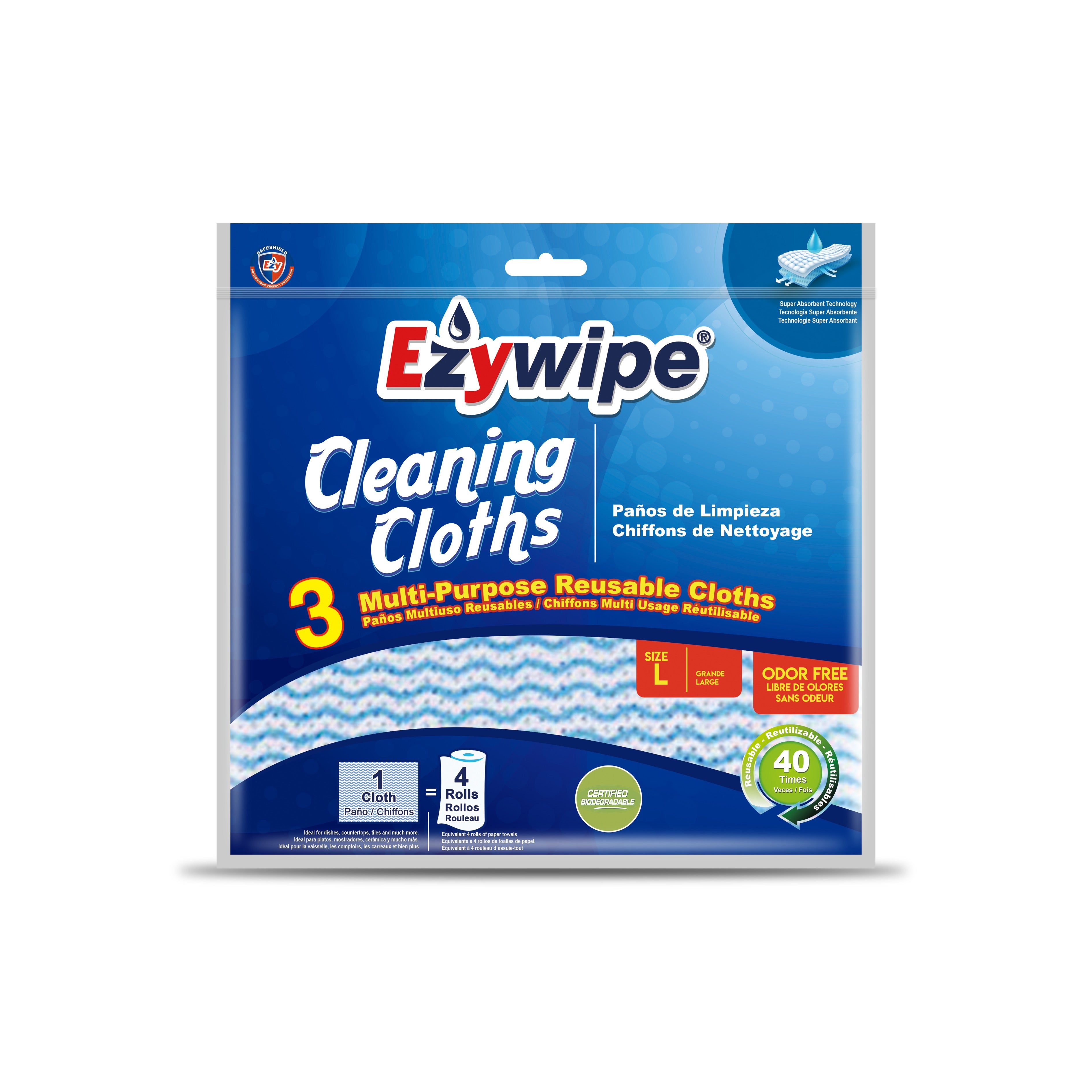 Ezywipe Reusable Cleaning Cloth. Multipurpose Heavy Duty, Odor Free, Machine Washable, Super Absorbent. Lint & Streak Free - 6 Pack 16” x 12”