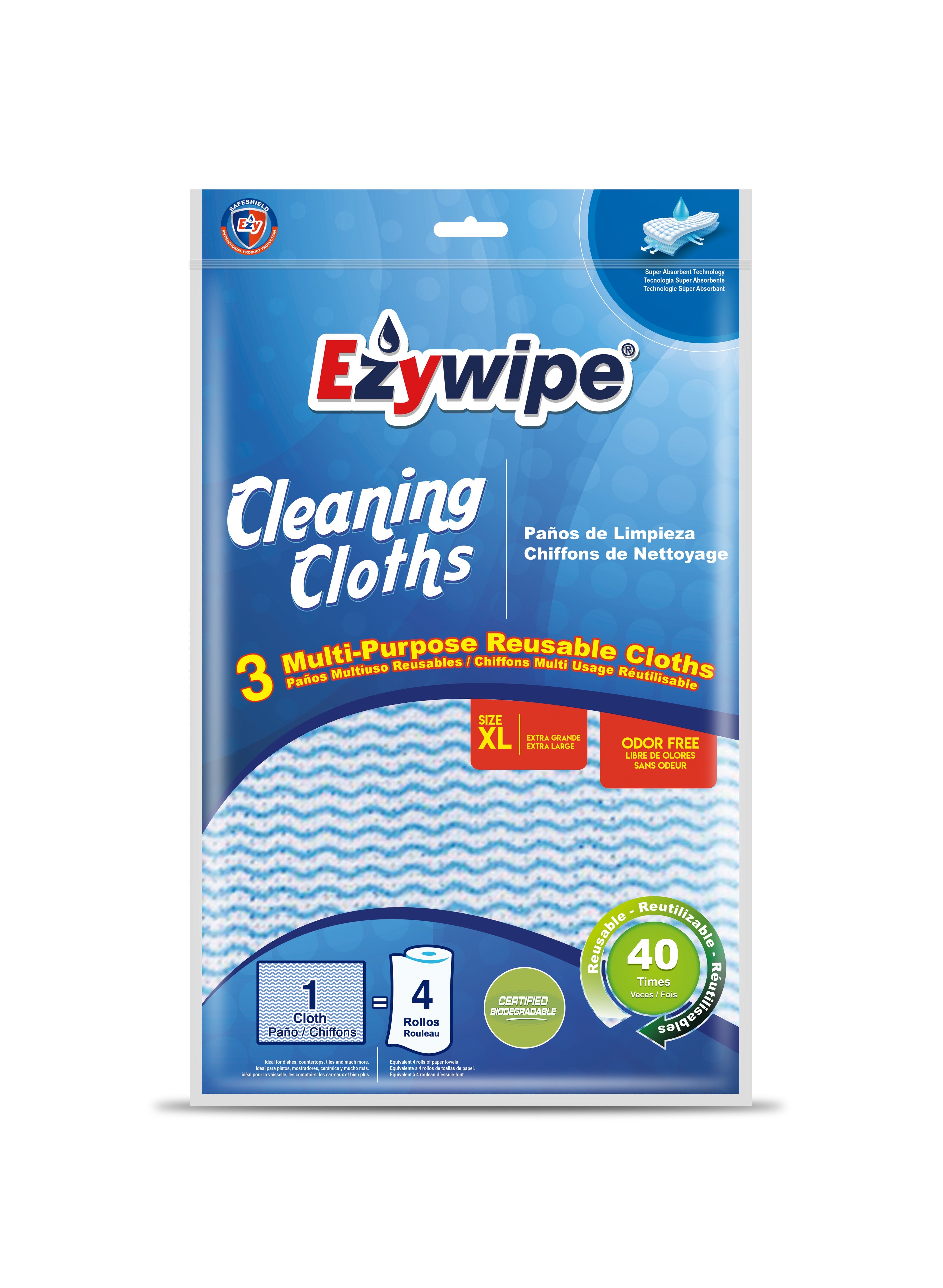 Ezywipe Reusable Cleaning Cloth. Multipurpose Heavy Duty, Odor Free, Machine Washable, Super Absorbent. Lint & Streak Free - 6 Pack 16” x 22”.